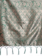 Shree Shyam Fashion Green Linen Cotton Woven Zari Work Traditional Tassel Saree