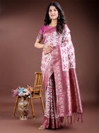 Shree Shyam Fashion Purple Linen Cotton Woven Zari Work Traditional Tassel Saree
