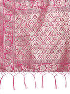 Shree Shyam Fashion Purple Linen Cotton Woven Zari Work Traditional Tassel Saree
