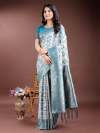 Shree Shyam Fashion Sea Green Linen Cotton Woven Zari Work Traditional Tassel Saree