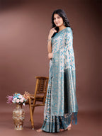 Shree Shyam Fashion Sea Green Linen Cotton Woven Zari Work Traditional Tassel Saree