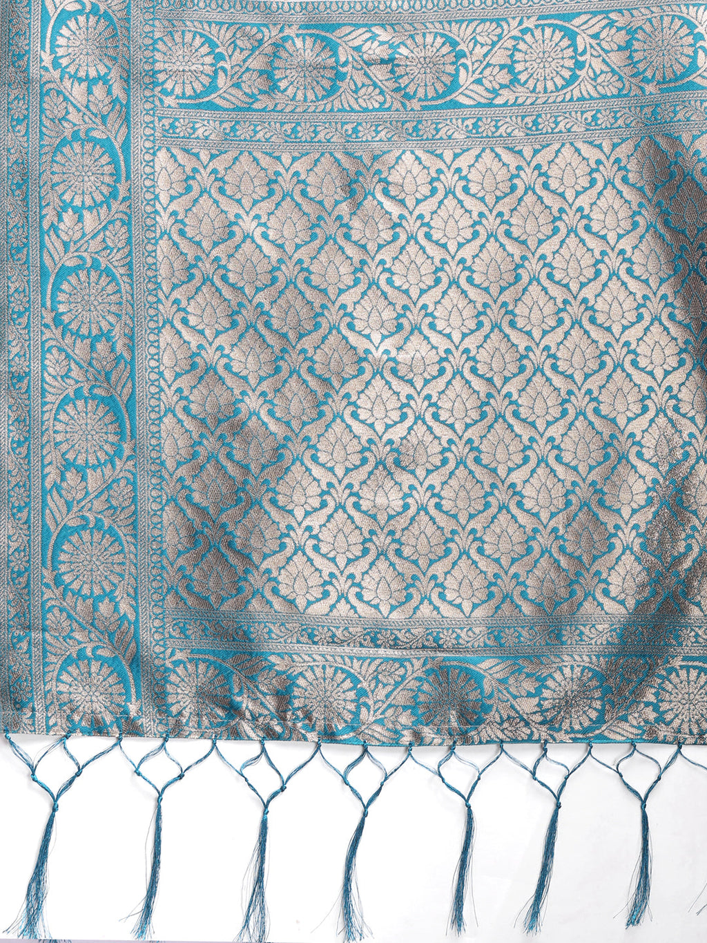Shree Shyam Fashion Sea Green Linen Cotton Woven Zari Work Traditional Tassel Saree