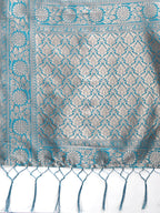 Shree Shyam Fashion Sea Green Linen Cotton Woven Zari Work Traditional Tassel Saree