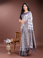 Shree Shyam Fashion Navy Blue Linen Cotton Woven Zari Work Traditional Tassel Saree