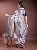 Shree Shyam Fashion Navy Blue Linen Cotton Woven Zari Work Traditional Tassel Saree