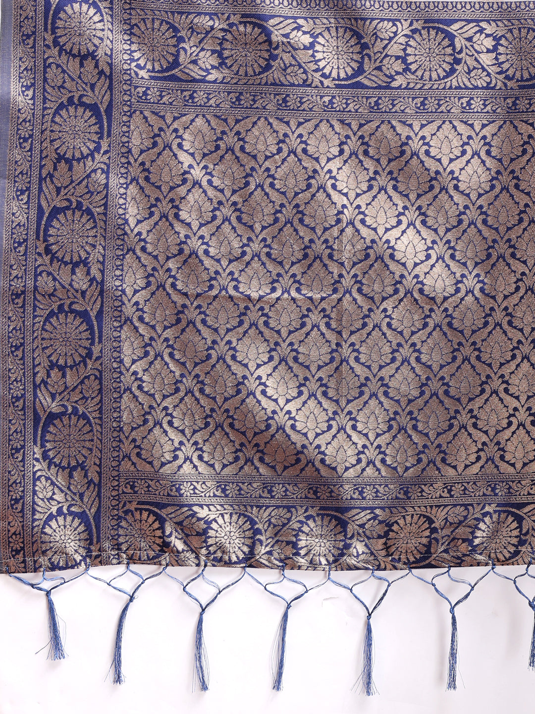 Shree Shyam Fashion Navy Blue Linen Cotton Woven Zari Work Traditional Tassel Saree