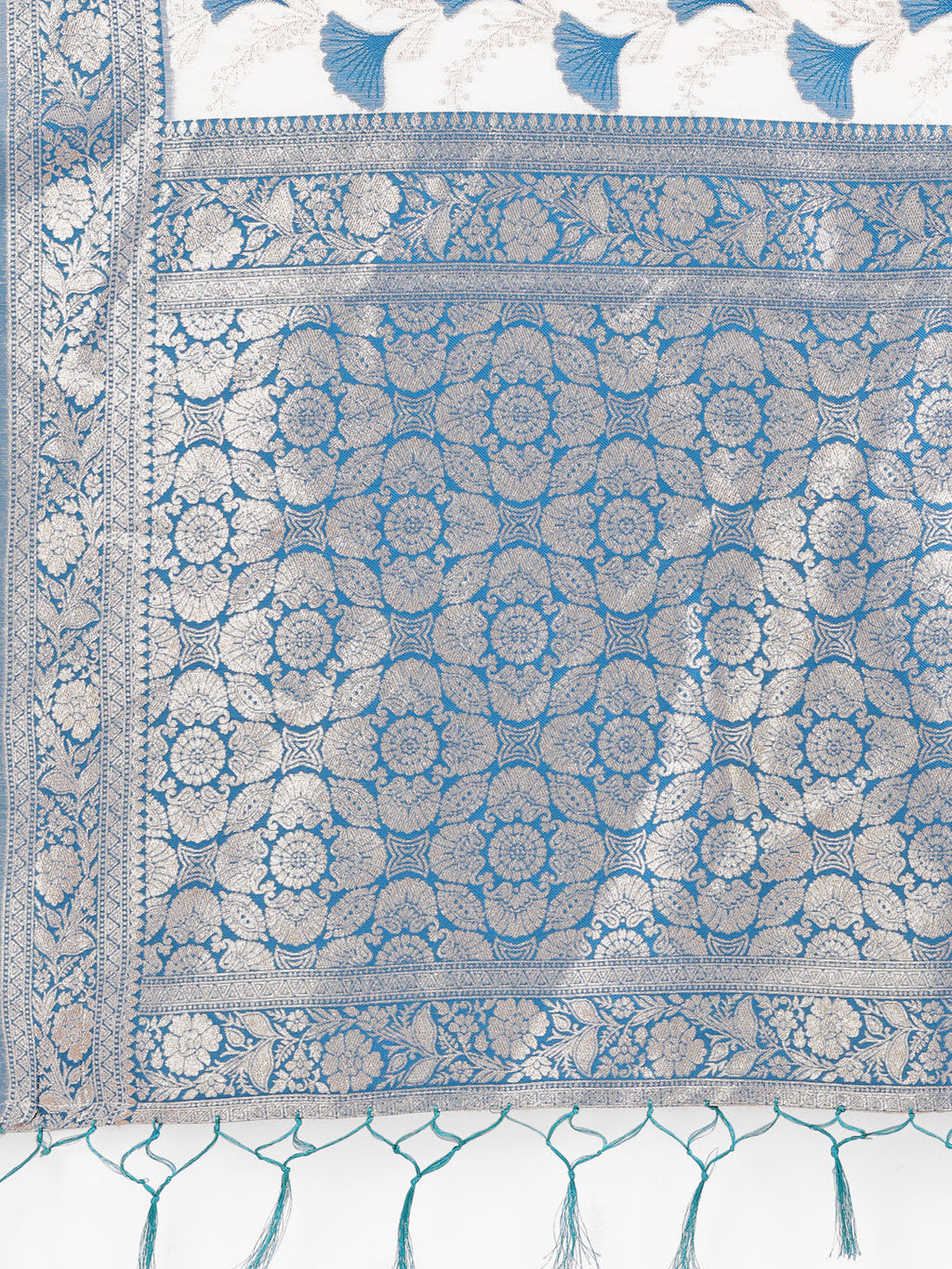 Shree Shyam Fashion Elegant Off-White & Sky Blue Linen Cotton Saree with Zari Woven Border and Pallu - Soft Lightweight Saree for Daily,Festive & Office Wear