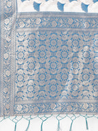Shree Shyam Fashion Elegant Off-White & Sky Blue Linen Cotton Saree with Zari Woven Border and Pallu - Soft Lightweight Saree for Daily,Festive & Office Wear