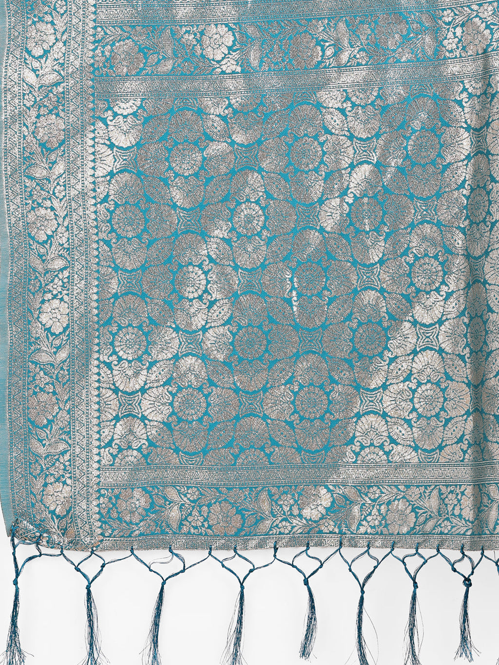 Shree Shyam Fashion Elegant Off-White & Teal Linen Cotton Saree with Zari Woven Border and Pallu - Soft Lightweight Saree for Daily,Festive & Office Wear