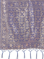 Shree Shyam Fashion Elegant Off-White & Blue Linen Cotton Saree with Zari Woven Border and Pallu - Soft Lightweight Saree for Daily,Festive & Office Wear