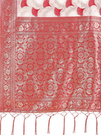 Shree Shyam Fashion Elegant Off-White & Maroon Linen Cotton Saree with Zari Woven Border and Pallu - Soft Lightweight Saree for Daily,Festive & Office Wear