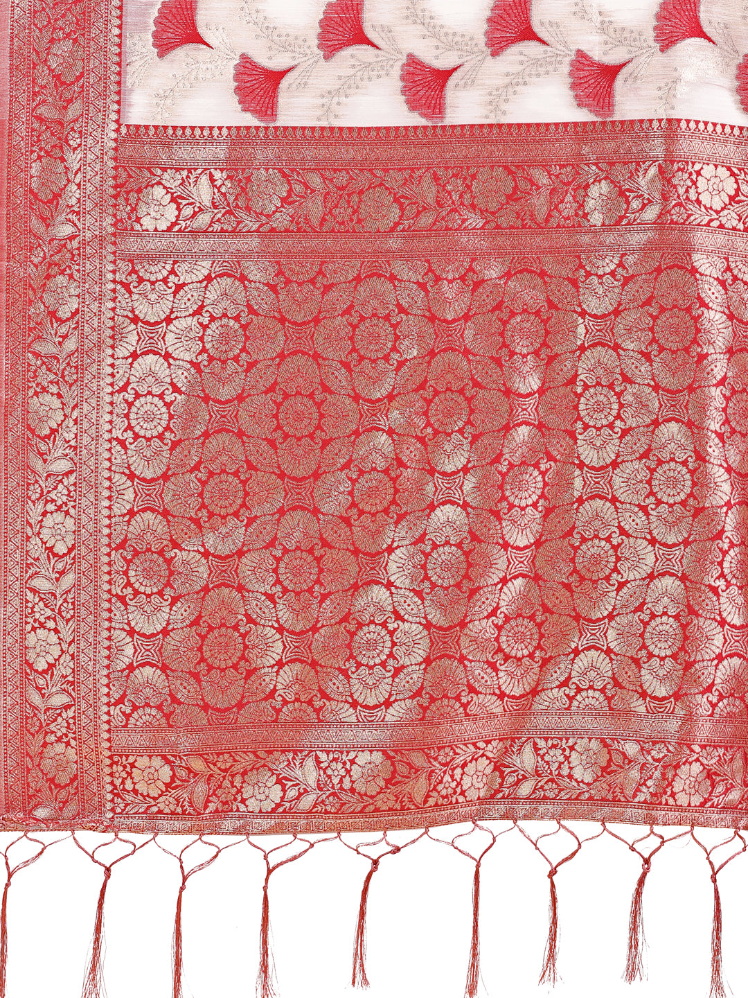 Shree Shyam Fashion Elegant Off-White & Maroon Linen Cotton Saree with Zari Woven Border and Pallu - Soft Lightweight Saree for Daily,Festive & Office Wear