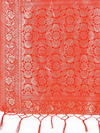 Shree Shyam Fashion Elegant Off-White & Red Linen Cotton Saree with Zari Woven Border and Pallu - Soft Lightweight Saree for Daily,Festive & Office Wear