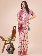 Shree Shyam Fashion Elegant Off-White & Magenta Linen Cotton Saree with Zari Woven Border and Pallu - Soft Lightweight Saree for Daily,Festive & Office Wear