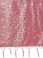 Shree Shyam Fashion Elegant Off-White & Magenta Linen Cotton Saree with Zari Woven Border and Pallu - Soft Lightweight Saree for Daily,Festive & Office Wear