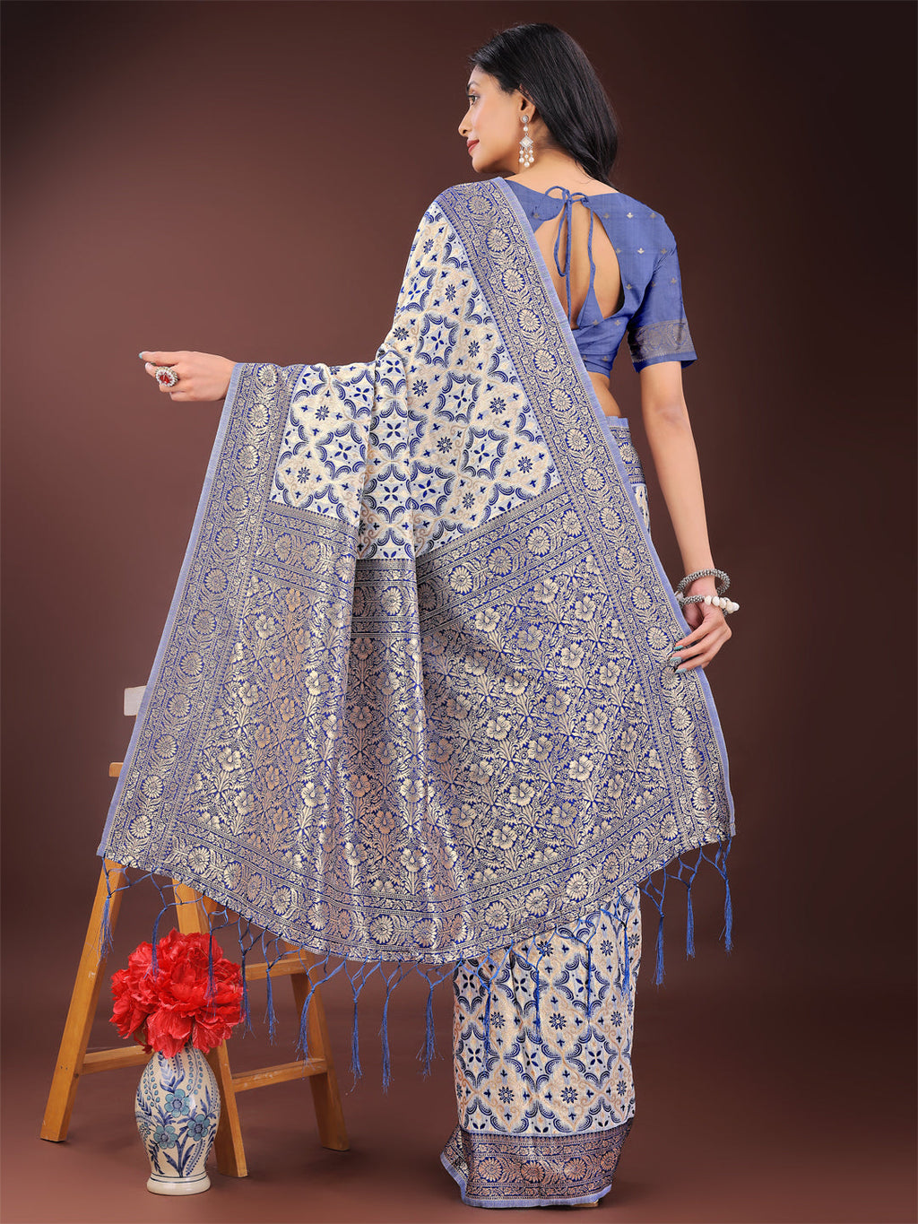 Shree Shyam Fashion Blue Linen Saree with Rich Woven Zari Work - Elegant Ethnic Saree for Festive & Office Wear