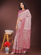 Shree Shyam Fashion Pink Linen Saree with Rich Woven Zari Work - Elegant Ethnic Saree for Festive & Office Wear