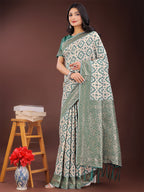 Shree Shyam Fashion Green Linen Saree with Rich Woven Zari Work - Elegant Ethnic Saree for Festive & Office Wear