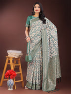 Shree Shyam Fashion Green Linen Saree with Rich Woven Zari Work - Elegant Ethnic Saree for Festive & Office Wear