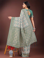 Shree Shyam Fashion Green Linen Saree with Rich Woven Zari Work - Elegant Ethnic Saree for Festive & Office Wear