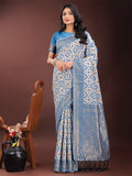 Shree Shyam Fashion Sky Blue Linen Saree with Rich Woven Zari Work - Elegant Ethnic Saree for Festive & Office Wear