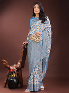 Shree Shyam Fashion Sky Blue Linen Saree with Rich Woven Zari Work - Elegant Ethnic Saree for Festive & Office Wear