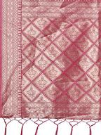 Shree Shyam Fashion Elegant Pink & Cream Linen Saree with Geometric Design and Zari Border - Festive & Party Wear