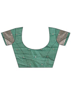 Shree Shyam Fashion Elegant Green & Cream Linen Saree with Geometric Design and Zari Border - Festive & Party Wear