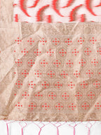 Shree Shyam Fashion Elegant Beige & Coral Linen Saree with Zari Border and Abstract Pattern - Premium Festive & Office Wear
