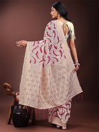Shree Shyam Fashion Elegant Beige & Coral Linen Saree with Zari Border and Abstract Pattern - Premium Festive & Office Wear
