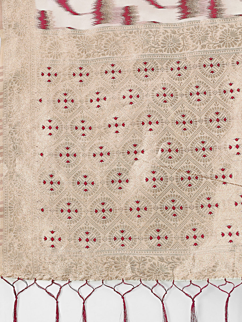 Shree Shyam Fashion Elegant Beige & Coral Linen Saree with Zari Border and Abstract Pattern - Premium Festive & Office Wear