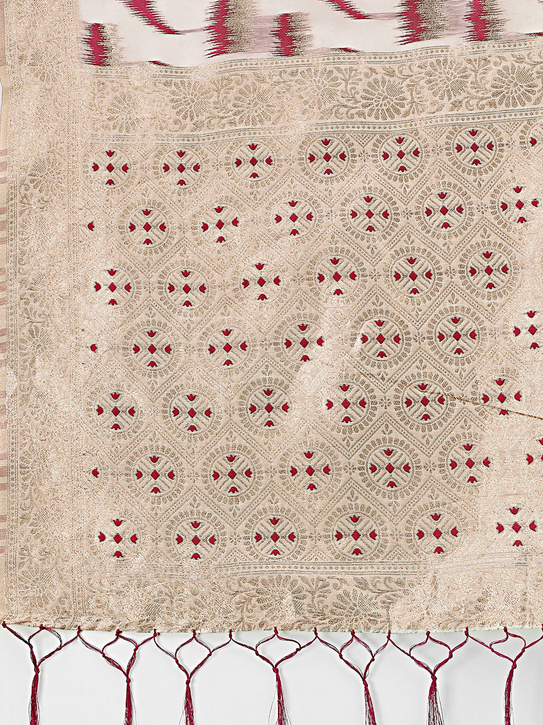 Shree Shyam Fashion Elegant Beige & Coral Linen Saree with Zari Border and Abstract Pattern - Premium Festive & Office Wear