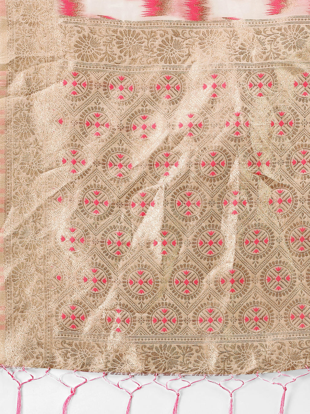 Shree Shyam Fashion Elegant Beige & Coral Linen Saree with Zari Border and Abstract Pattern - Premium Festive & Office Wear