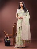 Shree Shyam Fashion Elegant Beige & Coral Linen Saree with Zari Border and Abstract Pattern - Premium Festive & Office Wear