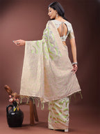 Shree Shyam Fashion Elegant Beige & Coral Linen Saree with Zari Border and Abstract Pattern - Premium Festive & Office Wear