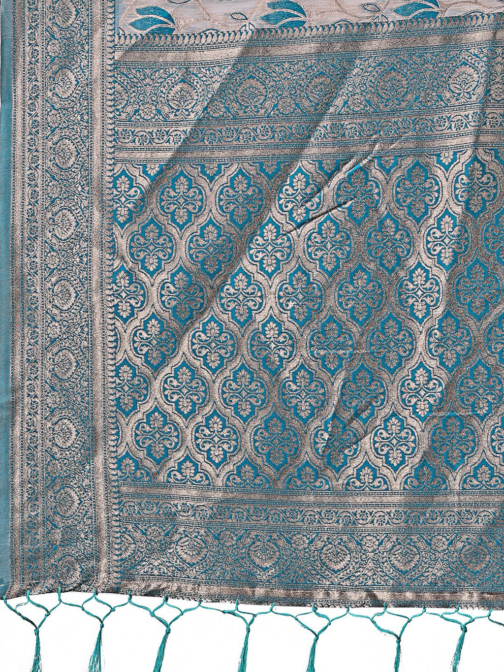 Shree Shyam Fashion Stunning Beige & Sea Green Linen Saree with Floral Print and Rich Zari Pallu - Festive & Traditional Wear