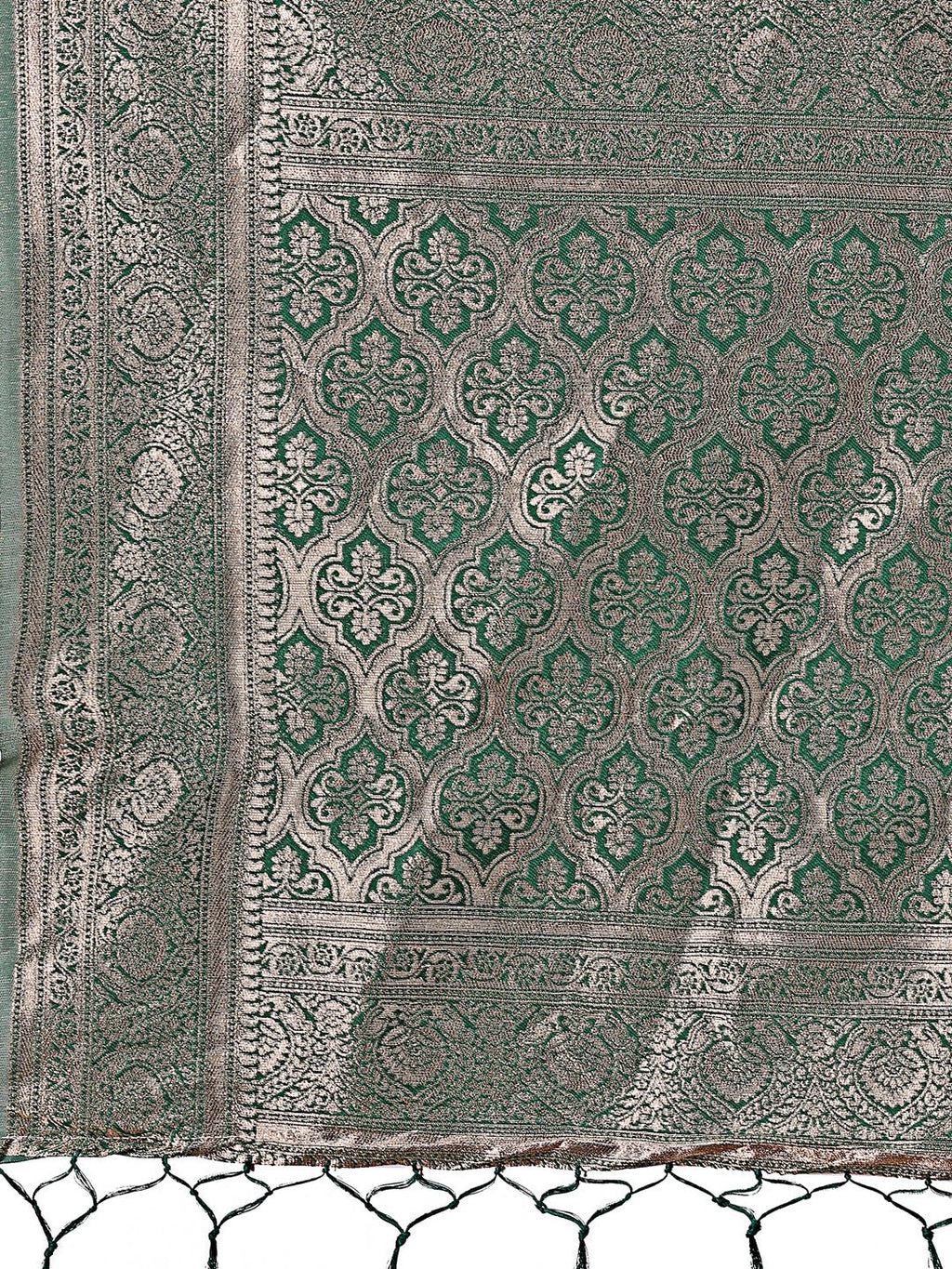 Shree Shyam Fashion Stunning Beige & Green Linen Saree with Floral Print and Rich Zari Pallu - Festive & Traditional Wear