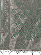 Shree Shyam Fashion Stunning Beige & Green Linen Saree with Floral Print and Rich Zari Pallu - Festive & Traditional Wear