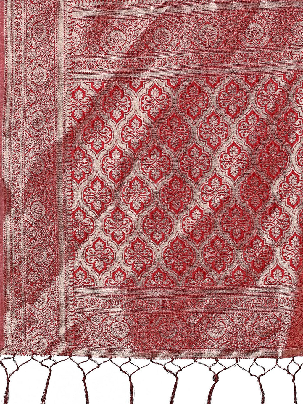 Shree Shyam Fashion Stunning Beige & Red Linen Saree with Floral Print and Rich Zari Pallu - Festive & Traditional Wear