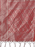 Shree Shyam Fashion Stunning Beige & Red Linen Saree with Floral Print and Rich Zari Pallu - Festive & Traditional Wear