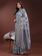 Shree Shyam Fashion Stunning Beige & Red Linen Saree with Floral Print and Rich Zari Pallu - Festive & Traditional Wear