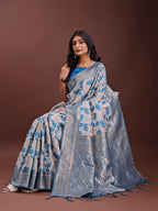 Shree Shyam Fashion Stunning Beige & Red Linen Saree with Floral Print and Rich Zari Pallu - Festive & Traditional Wear