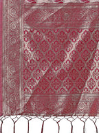 Shree Shyam Fashion Stunning Beige & Purple Linen Saree with Floral Print and Rich Zari Pallu - Festive & Traditional Wear