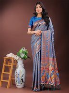 Shree Shyam Fashion Vibrant Copper & Blue Banarasi Silk Saree with Colorful Pallu - Perfect Blend of Tradition and Festive Elegance