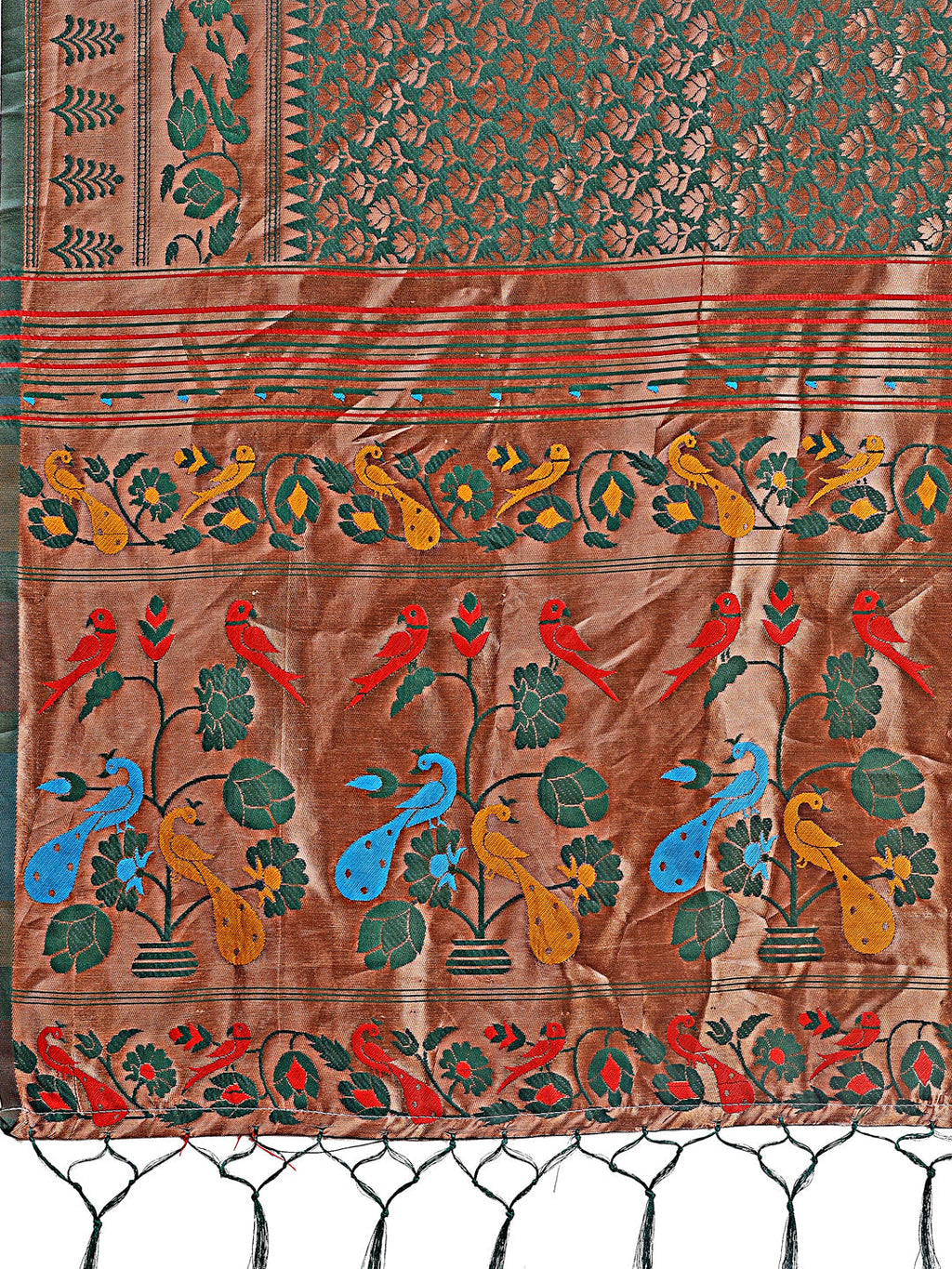 Shree Shyam Fashion Vibrant Copper & Green Banarasi Silk Saree with Colorful Pallu - Perfect Blend of Tradition and Festive Elegance