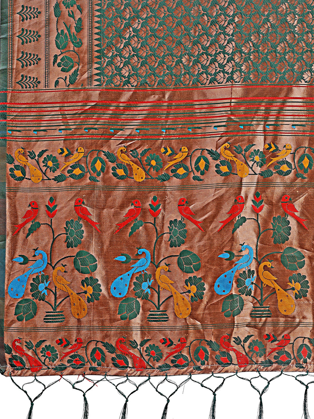 Shree Shyam Fashion Vibrant Copper & Green Banarasi Silk Saree with Colorful Pallu - Perfect Blend of Tradition and Festive Elegance