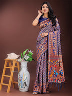 Shree Shyam Fashion Vibrant Copper & Navy Blue Banarasi Silk Saree with Colorful Pallu - Perfect Blend of Tradition and Festive Elegance