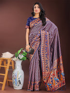 Shree Shyam Fashion Vibrant Copper & Navy Blue Banarasi Silk Saree with Colorful Pallu - Perfect Blend of Tradition and Festive Elegance