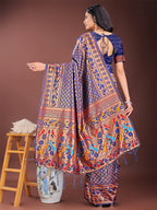 Shree Shyam Fashion Vibrant Copper & Navy Blue Banarasi Silk Saree with Colorful Pallu - Perfect Blend of Tradition and Festive Elegance