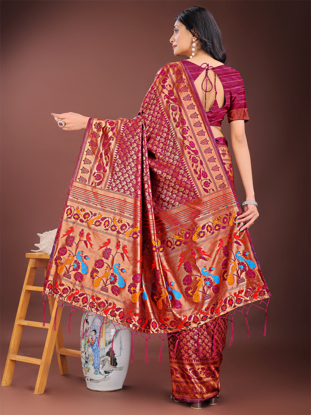 Shree Shyam Fashion Vibrant Copper & Magenta Banarasi Silk Saree with Colorful Pallu - Perfect Blend of Tradition and Festive Elegance